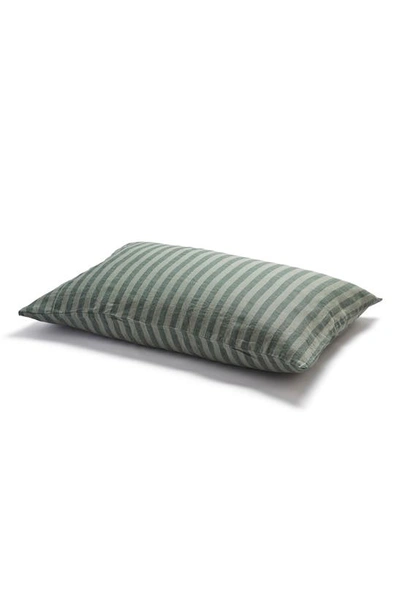 Piglet In Bed Set Of 2 Pembroke Stripe Linen Pillowcases In Pine Green Pembroke Stripe