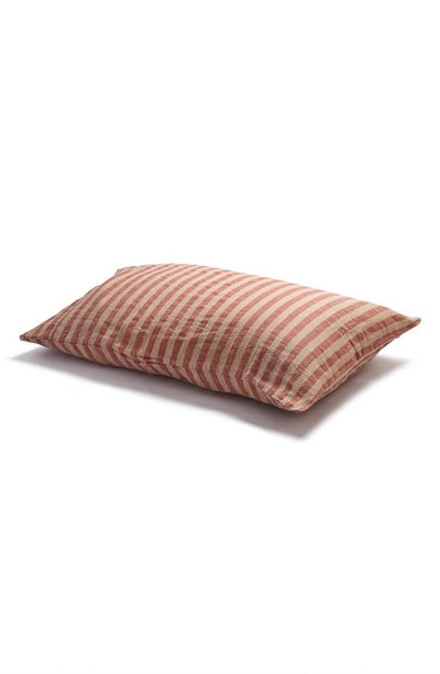 Piglet In Bed Set Of 2 Pembroke Stripe Linen Pillowcases In Sandstone Red Pembroke Stripe