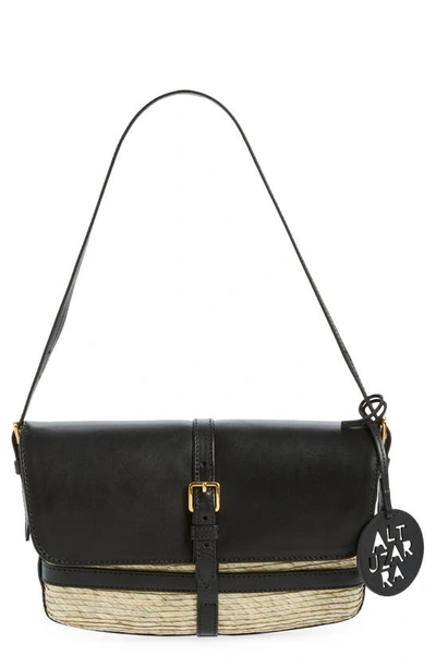 Altuzarra Watermill Flap Leather & Woven Palm Shoulder Bag In Natural/ Black