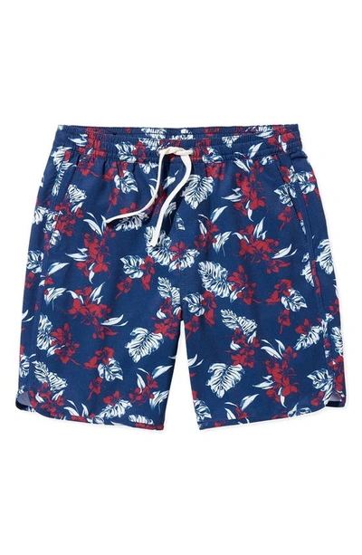 Fair Harbor Kids' Anchor Floral Water Repellent Swim Trunks In Navy Nautical Hawaiian