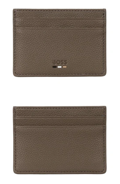 Hugo Boss Ray Faux Leather Card Case In Brown
