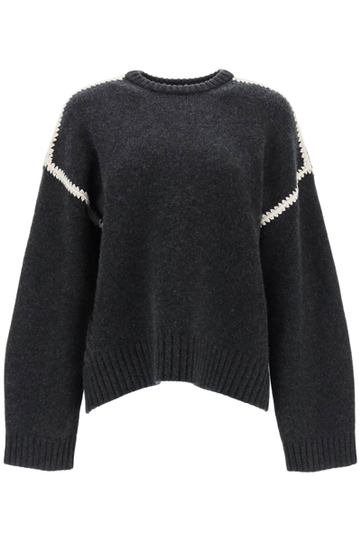 Totême Cashmere-blend Knit Sweater With Embroidered Detail In Grey Melange