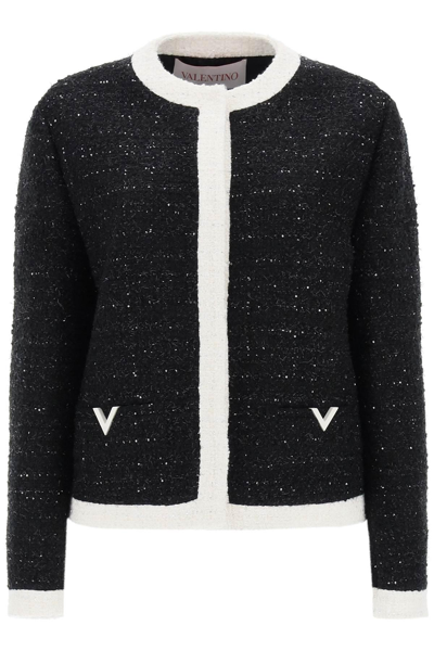 Valentino Metallic-tweed Blazer In Black,white