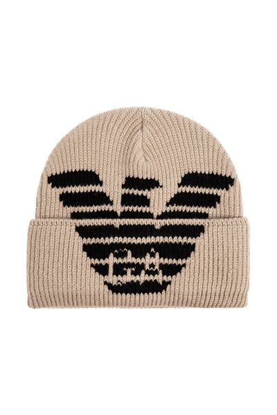 Emporio Armani Beanie With Logo In Beige