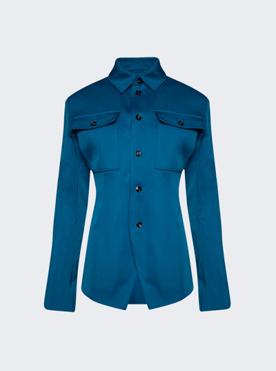 Bottega Veneta Women's Wool Gabardine Shirt Jacket In Pacific