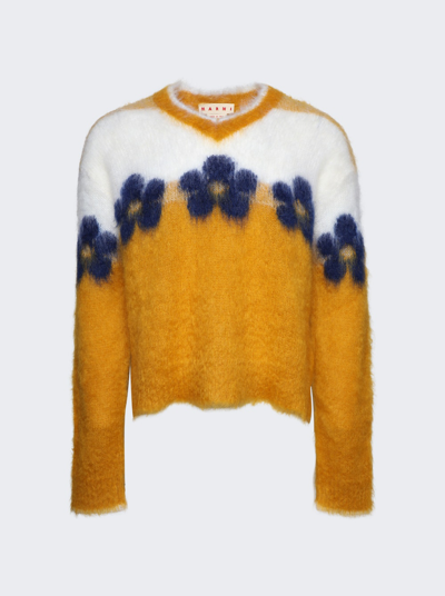 Marni Mohair Flower Design Sweater In Light Orange