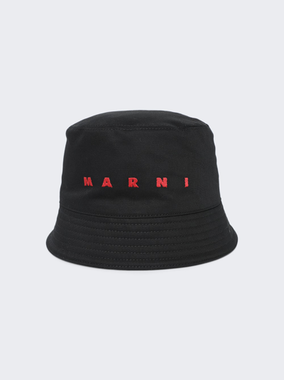 Marni Embroidered Logo Bucket Hat In Black