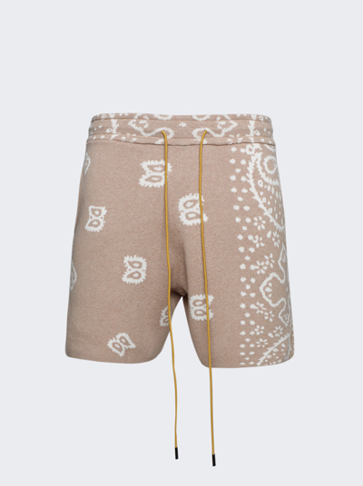 Rhude Bandana Knit Shorts In Tan