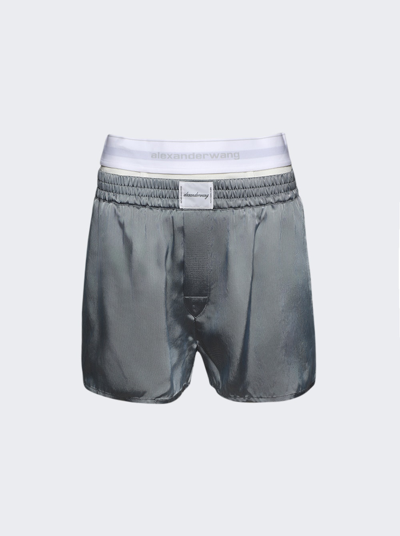 Alexander Wang T Satin Boxer Short In Oxford Blue