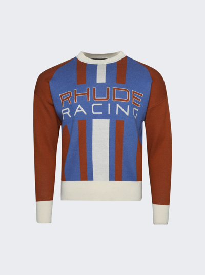 Rhude Pavil Knit Crewneck In Brick And Blue