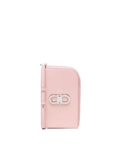 Ferragamo Woman Gancini Smartphone Holder In Nylund Pink/optical White