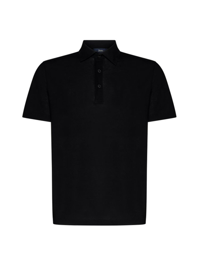 Herno Short-sleeve Cotton Polo Shirt In Black