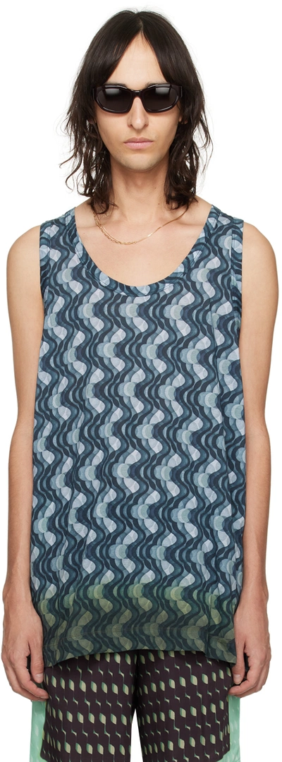 Dries Van Noten Blue Gradient Tank Top In 901 Anthracite