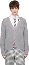 THOM BROWNE GRAY CABLE KNIT CARDIGAN
