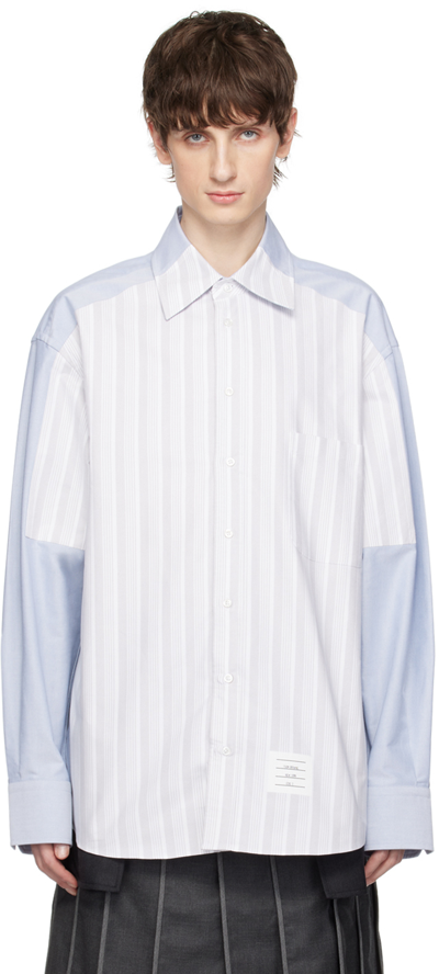 Thom Browne Oversize Paneled Cotton Button-up Shirt In Light Blue