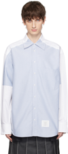 THOM BROWNE BLUE & WHITE PANELED SHIRT