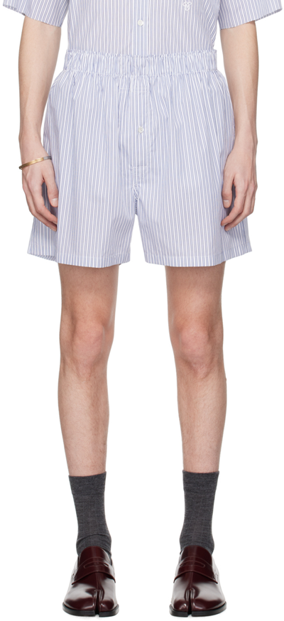 Maison Margiela Blue & White Striped Shorts In 961 Blue White