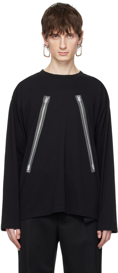 Mm6 Maison Margiela Black Rasterised Zip Long Sleeve T-shirt In 900 Black