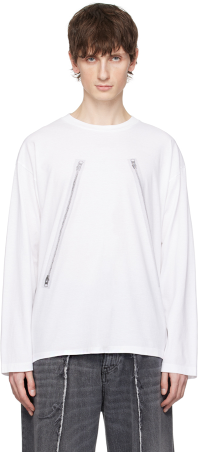 Mm6 Maison Margiela White Rasterised Zip Long Sleeve T-shirt In 100 White