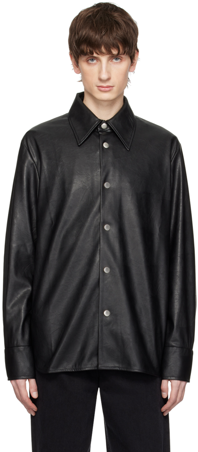 Séfr Faux Leather Shirt Jacket In Space Black