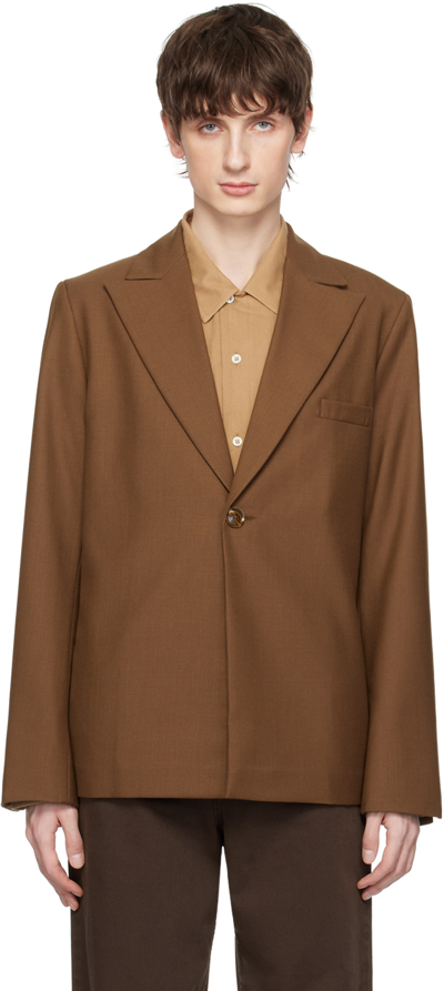 Séfr Brown Power Blazer In Mid Brown Wool