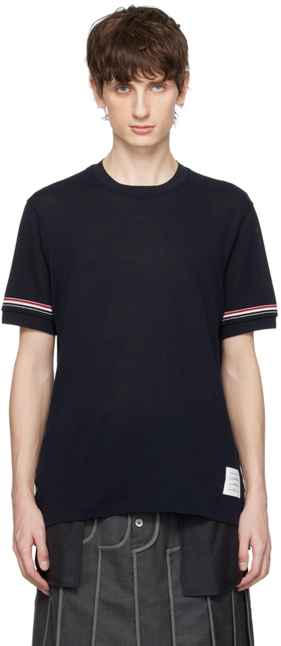 THOM BROWNE NAVY STRIPED T-SHIRT