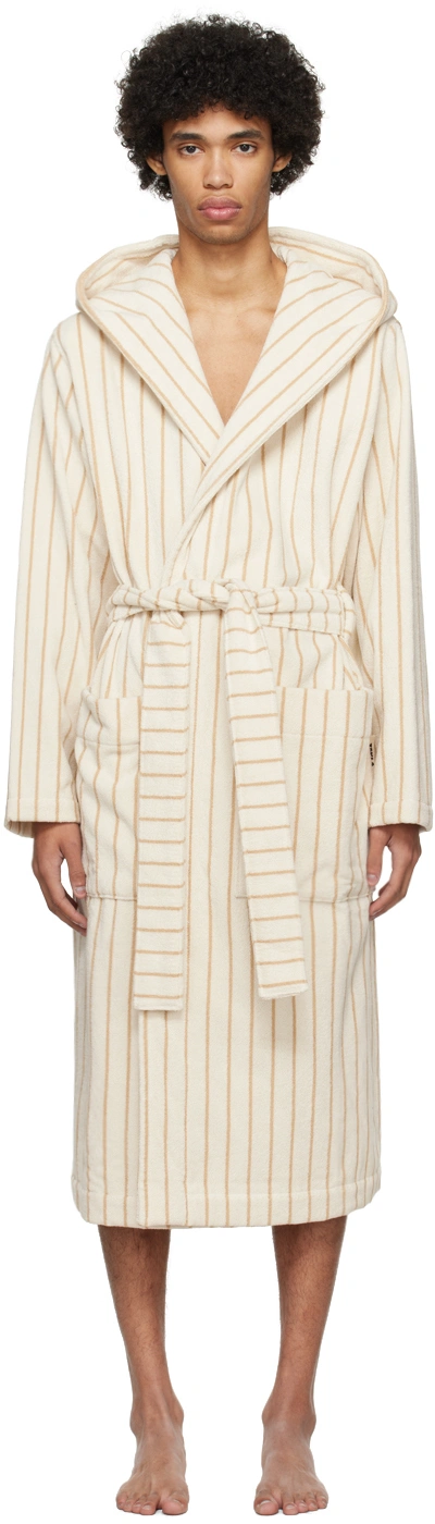 Tekla Beige Hooded Bathrobe In Sienna Stripes