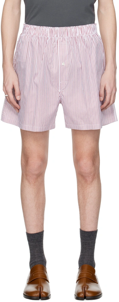 Maison Margiela White & Burgundy Striped Shorts In 961 White Burgundy