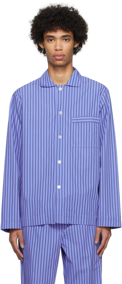Tekla Blue Long Sleeve Pyjama Shirt In Boro Stripes