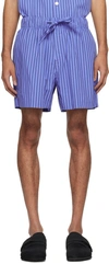 TEKLA BLUE DRAWSTRING PYJAMA SHORTS