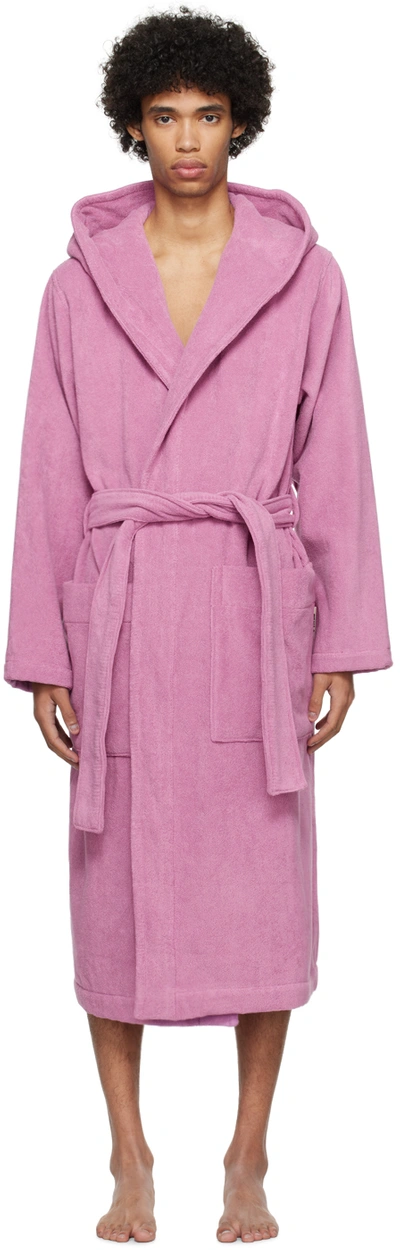 Tekla Pink Hooded Bathrobe In Magenta - Solid