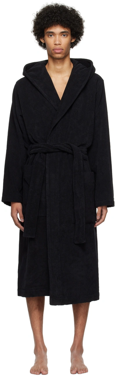 Tekla Flannel Belted Bathrobe In Black - Solid