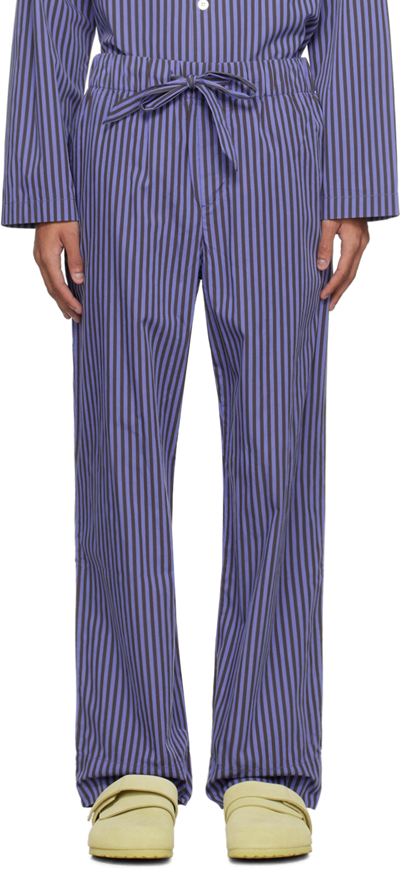 Tekla Blue & Brown Drawstring Pyjama Trousers In Verneuil Stripes