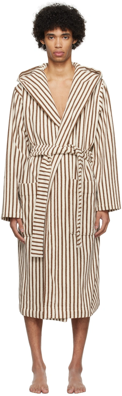 Tekla Striped Organic Cotton Bath Dressing Gown In Brown