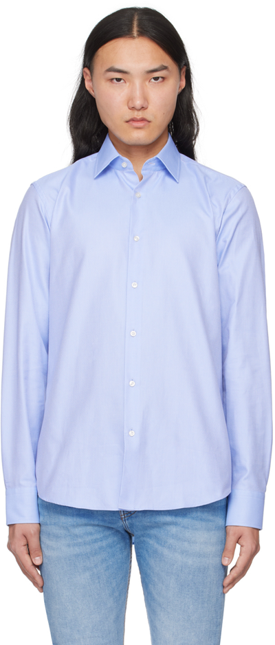 Hugo Boss Spread-collar Cotton Shirt In Blau