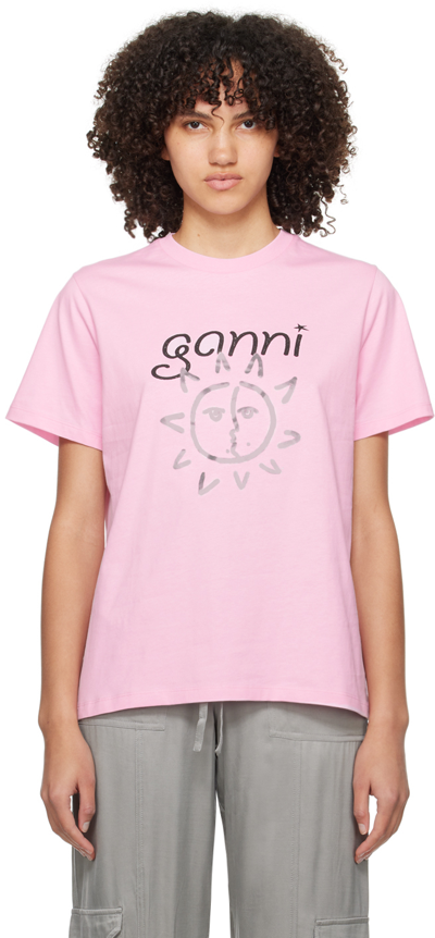 Ganni Pink Printed T-shirt In 395 Lilac Sachet