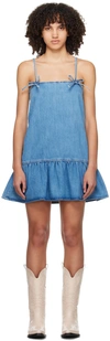 Ganni Blue Bows Denim Minidress In 091 Tint Wash