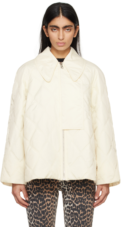 Ganni Diamond Quilted Recycled Polyester Jacket In Ivory