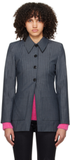 Ganni Stretch Stripe Blazer In 016 Gray Pinstripe