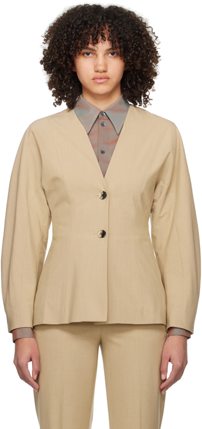 Ganni Beige Fitted Blazer In Safari