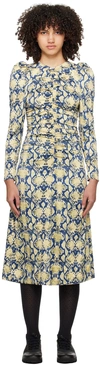 GANNI BLUE & BEIGE SNAKE PRINTED MIDI DRESS