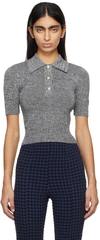 Ganni Stretch Knit Polo Top With Jewel Buttons In 099 Black
