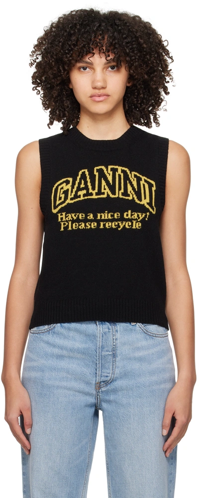 Ganni Intarsia-knit Logo Crew-neck Vest In Multi-colored