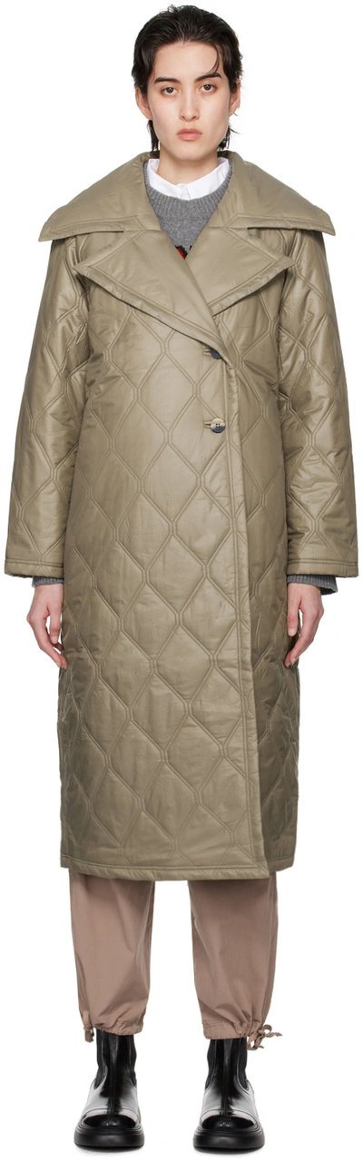 Ganni Quilted Shell Coat In Beige