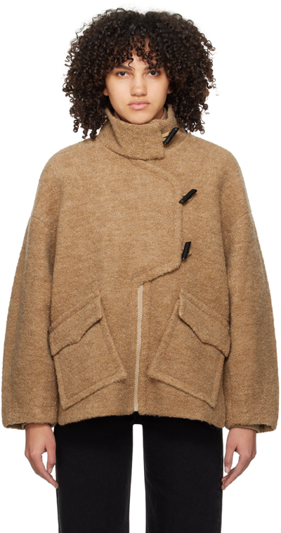 Ganni Boucle Wool Drop Shoulder Jacket In Brown