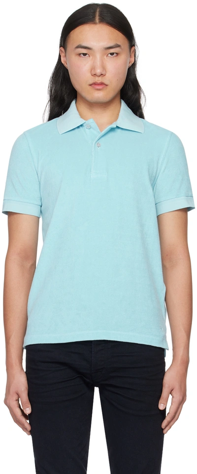 Tom Ford Blue Towelling Polo In Sky