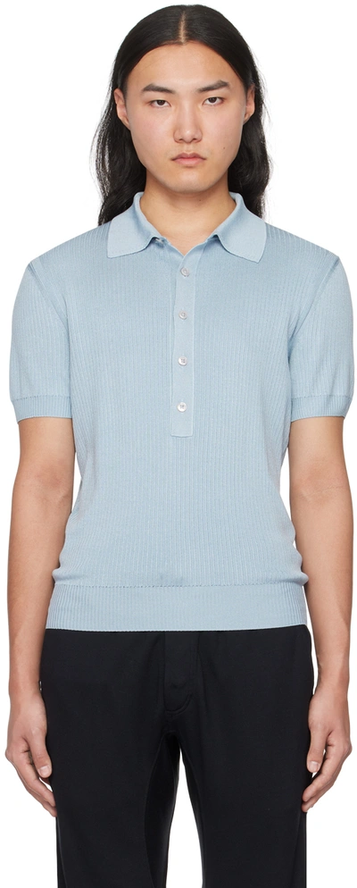 Tom Ford Blue Spread Collar Polo In Light Blue