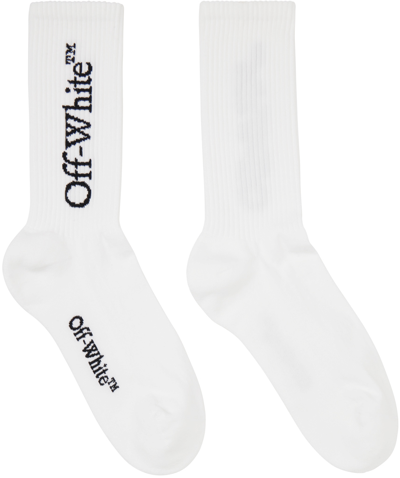 Off-white White Big Logo Bookish Mid Calf Socks In White Black