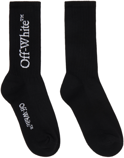 Off-white Big Logo Cotton Blend Mid Length Socks In Black