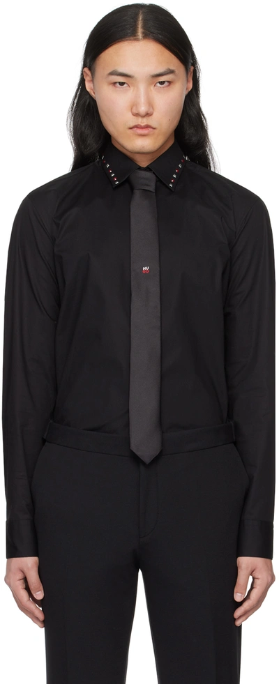 Hugo Boss Slim-fit Shirt In Stretch Cotton With Studded Collar In Black